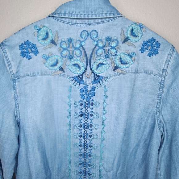 Driftwood Sundance Blue Embroidered Boho Chic Denim Shirt XS - Picture 7 of 14